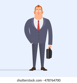 A man in a suit stands on a light background. Office worker. EPS 10