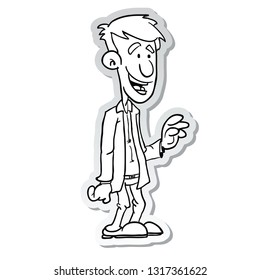 man in suit sticker black and white cartoon illustration