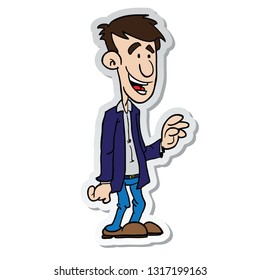 man in suit sticker cartoon illustration isolated on white