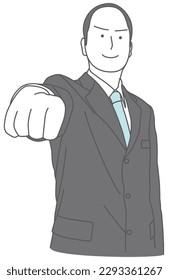 A man in a suit sticking out a clenched fist
