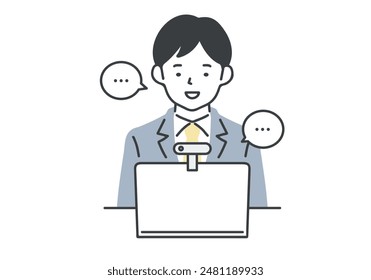 Man in a suit taking an online interview.