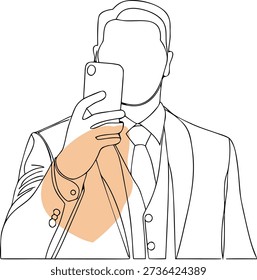 Man in suit taking selfie with smartphone on white background vector illustration