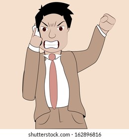 man in suit talking on cellphone in angry attitude