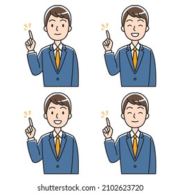A man in a suit that raises his index finger