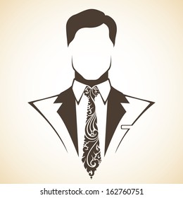 Man in suit and tie with a decorative ornamental elements