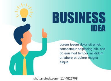 Man in a suit with a tie, with a light bulb over his head. Landing home page business idea on digital background