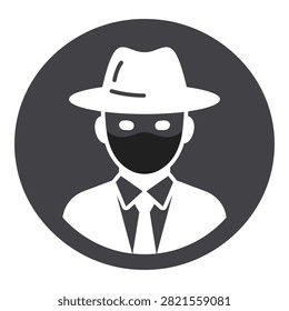 A man in a suit, tie, and mask with a fedora hat, conveying secrecy and anonymity.