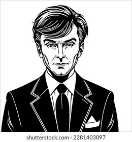 Man in a Suit and Tie with Serious Expression, Ready for Business. 

