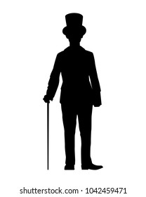 Man in suit with top hat silhouette vector