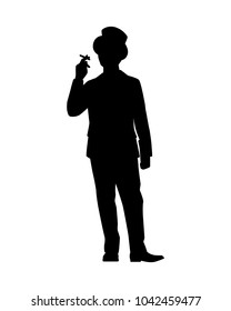 Man in suit with top hat silhouette vector