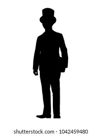 Man In Suit With Top Hat Silhouette Vector