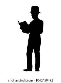 Man in suit with top hat silhouette vector