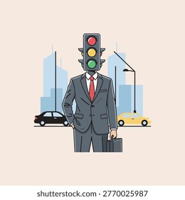 A man with suit, Traffic light headed man icon flat vector design.