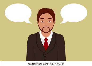 Man in suit and two blank speech balloons. Vector illustration.