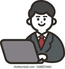 Hombre con traje usando un PC