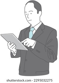 A man in a suit using a tablet device