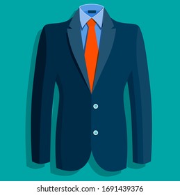 man suit vector, fashion illustration, man's dress clothes vectors, red tie, blue navy jacket, blue shirts.