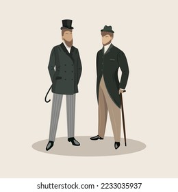 A man in a suit. Vintage image of two men. Clipart. Vector illustration.