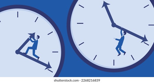 Man in suit with watch, image illustration of inability to manage time, vector