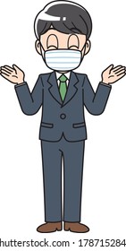 A man in a suit wearing a mask and guiding