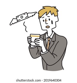 A man in a suit who is disappointed when he sees his passbook