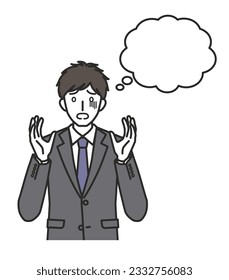 A man in a suit who is frightened of something