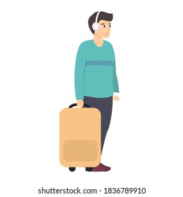 Man with a suitcase at the airport. . Isolated vector illustration