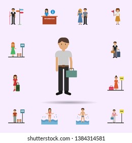 Man, suitcase cartoon icon. Universal set of travel for website design and development, app development
