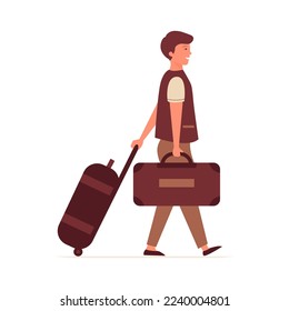 Man with a suitcase flat vector illustration on white background
