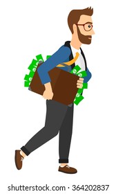 Man with suitcase full of money.