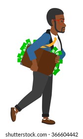Man with suitcase full of money.