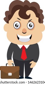 Man with suitcase, illustration, vector on white background.