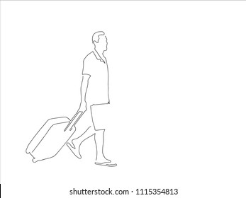 Man with a suitcase line drawing, vector illustration design. Holidays collection.