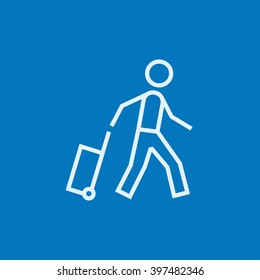 Man with suitcase line icon.