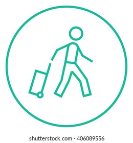 Man with suitcase line icon.