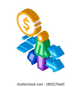 man with suitcase with money icon vector. isometric man with suitcase with money sign. color isolated symbol illustration