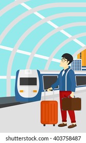 Man with suitcase on wheels and briefcase.