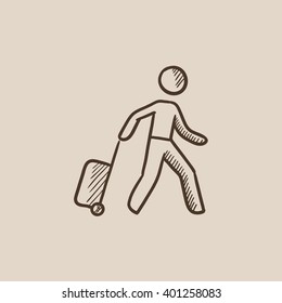 Hombre con icono de boceto en maleta.