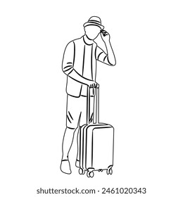 man with suitcase sketch on white background vector