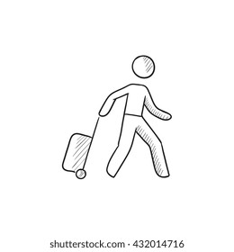 Man with suitcase vector sketch icon isolated on background. Hand drawn Man with suitcase icon. Man with suitcase sketch icon for infographic, website or app.