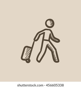 Hombre con icono de esbozo de vector de maleta aislado en el fondo. Dibujar mano con el icono de la maleta. Hombre con icono de boceto en maleta para infografía, sitio web o aplicación.