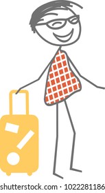 A man with a suitcase waiting to go on a trip for business or vacation