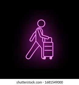 Man and suitcase with wheels neon icon. Simple thin line, outline vector of male bag and luggage icons for ui and ux, website or mobile application