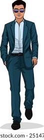 Man in Suite front walking still illustration, man suite, sun Glasses, walking, man character vector