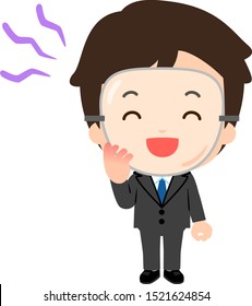 Man in suits putting smiling mask on his face