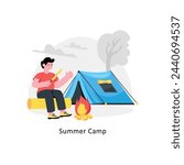 Man At Summer Camp abstract concept vector in a flat style stock illustration