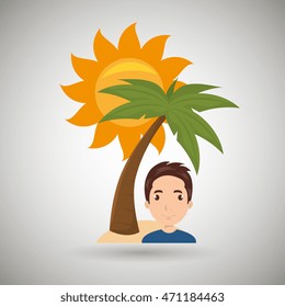 man sun palm beach vector illustration  design