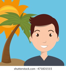 man sun palm travel vector illustration graphic