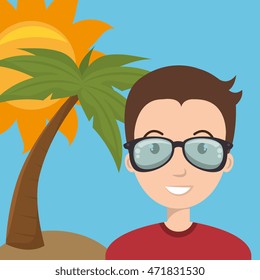 man sun palm travel vector illustration graphic