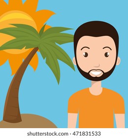 man sun palm travel vector illustration graphic